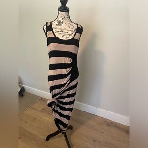 Calvin Klein Striped Black and Cream Women's Dress